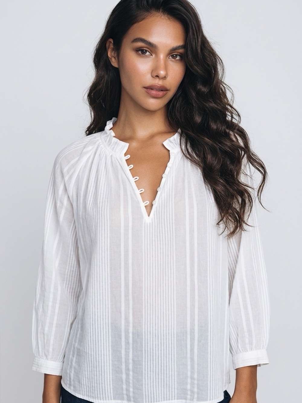 Banana Republic White Pintuck Ruffled Peasant Blouse